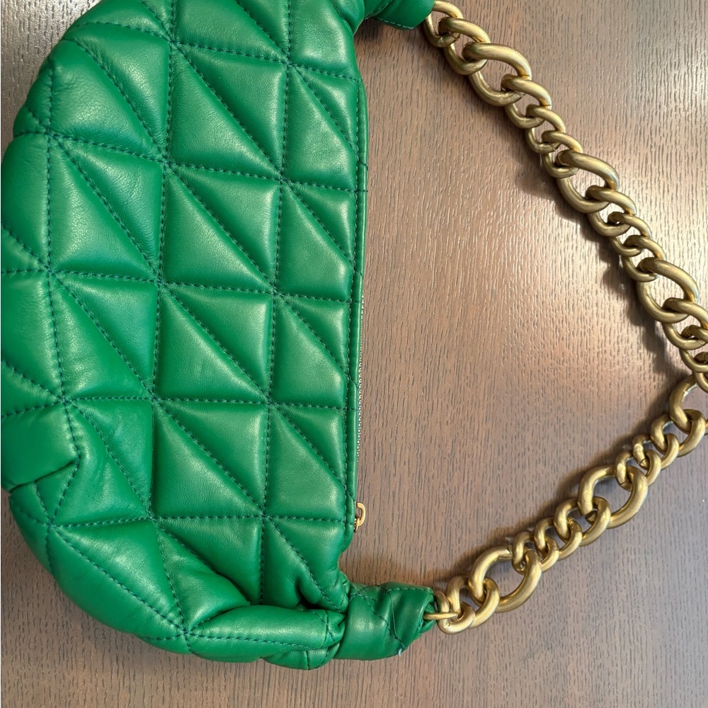 Zara Green Quilted Leather Shoulder Gold Chain Bag.